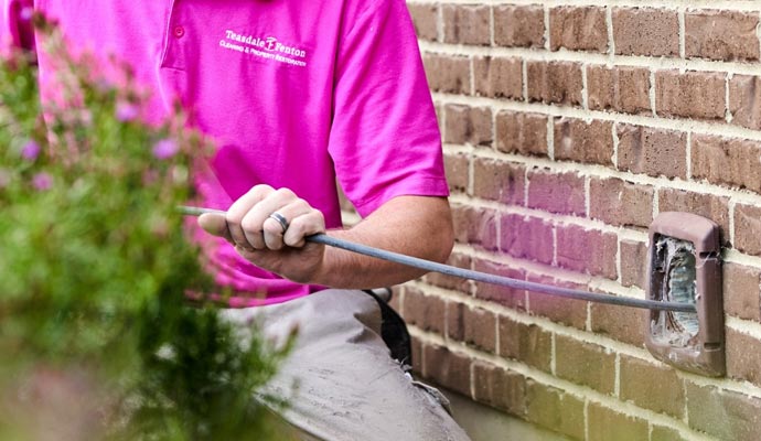 Professional worker cleaning dryer vent