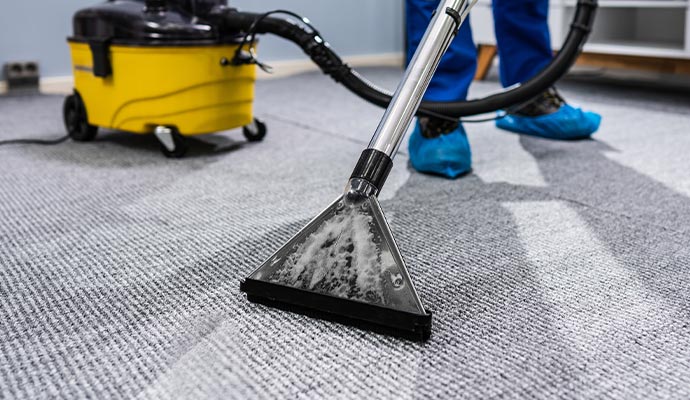 a professional worker cleaning carpet using vaccume cleaner