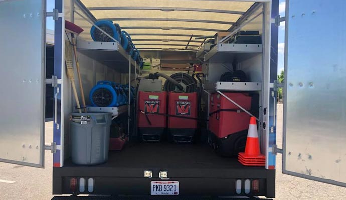 carpet cleaning equipments in a truck