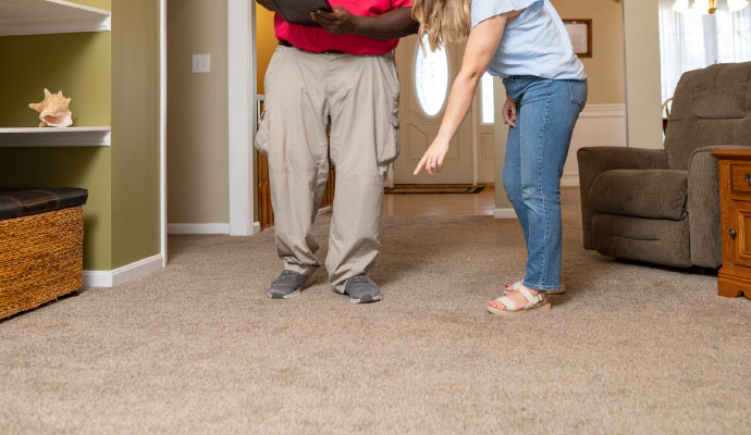 Expert worker inspecting a carpet