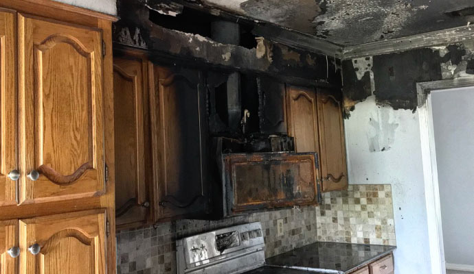 fire damaged kitchen