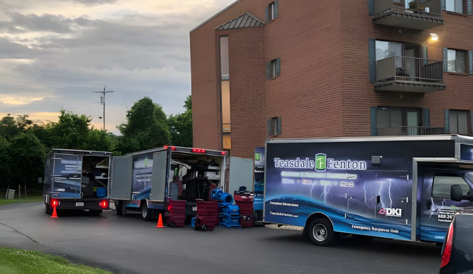 Teasdale Fenton service trucks arriving at location