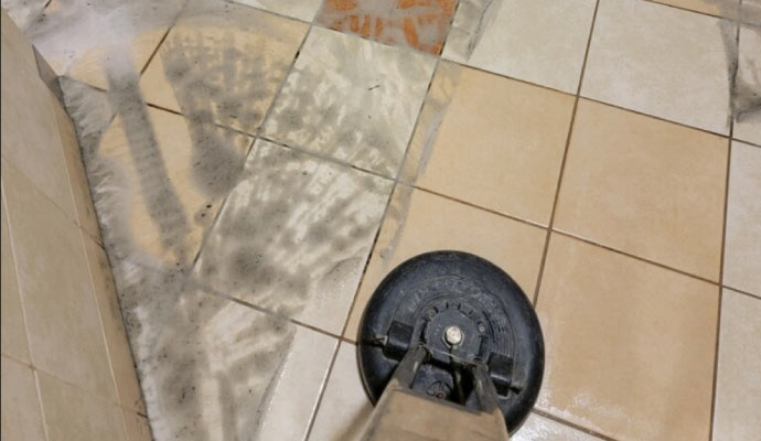 A tile-cleaning process using equipment