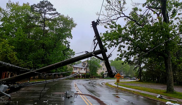 broken power line on road