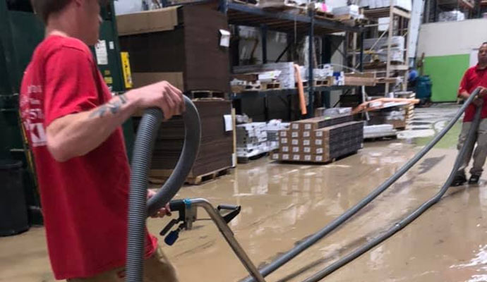 A warehouse that has been affected by flooding.